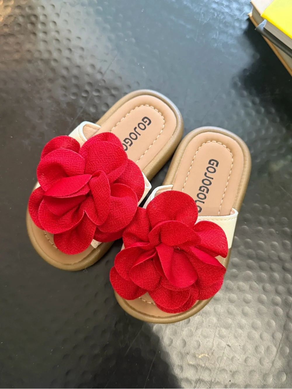 Kids Red Floral Slide Sandals